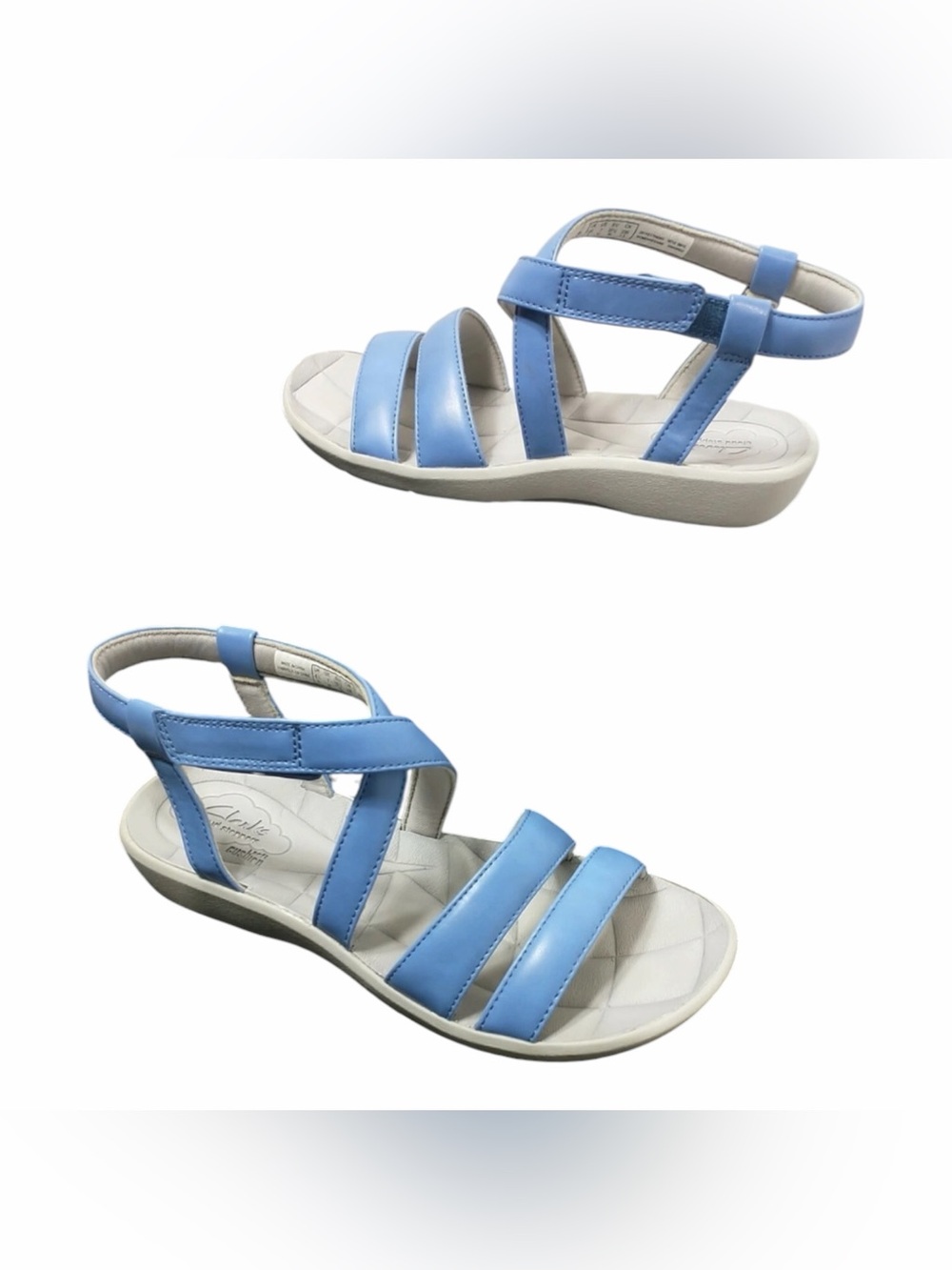 Clarks Cloud Stepper Blue 7.5 Strap Soft Cushion Sandals Shoes Strappy - Picture 3 of 4